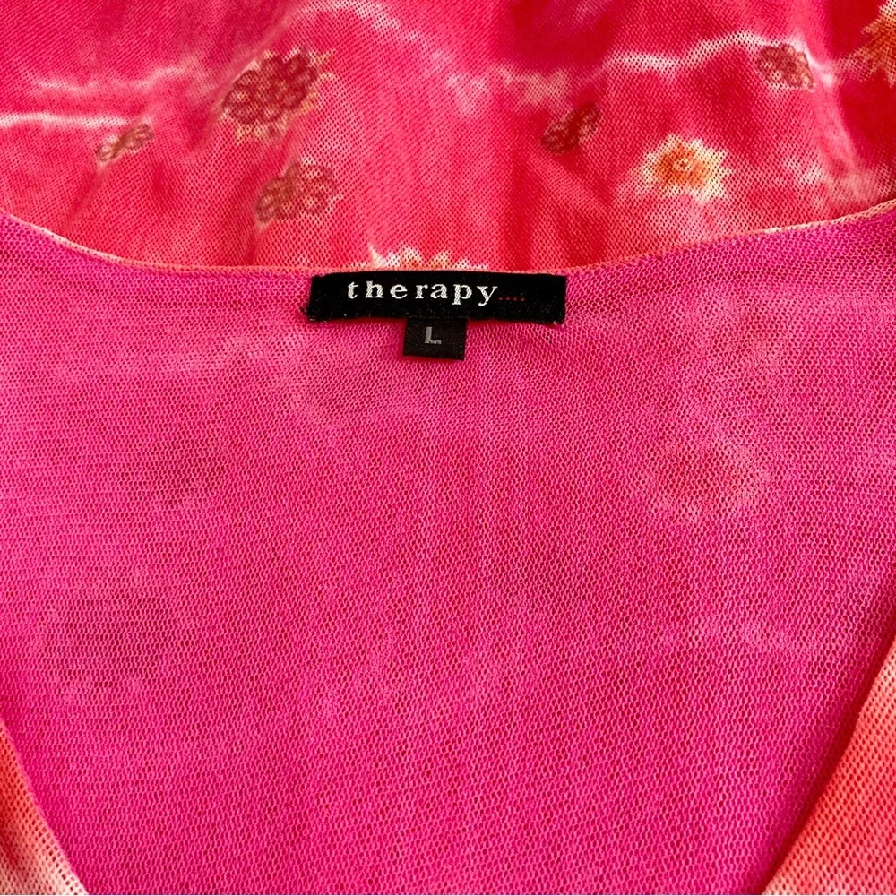 Therapy Pink Paisley V-Neck Long Sleeve Blouse With Mesh Lettuce Hem - Size L - Picture 8 of 8